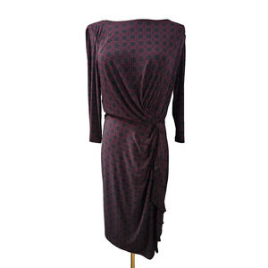 Ralph Lauren Dress Side Ruched Pencil Slimming Stretch‎ Black Red Boat Neck 10
